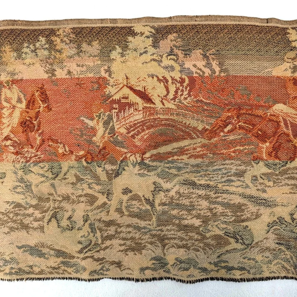 Belgian Vintage Fox Hunt Woven Tapestry Equestrian Wall Hanging 45x19